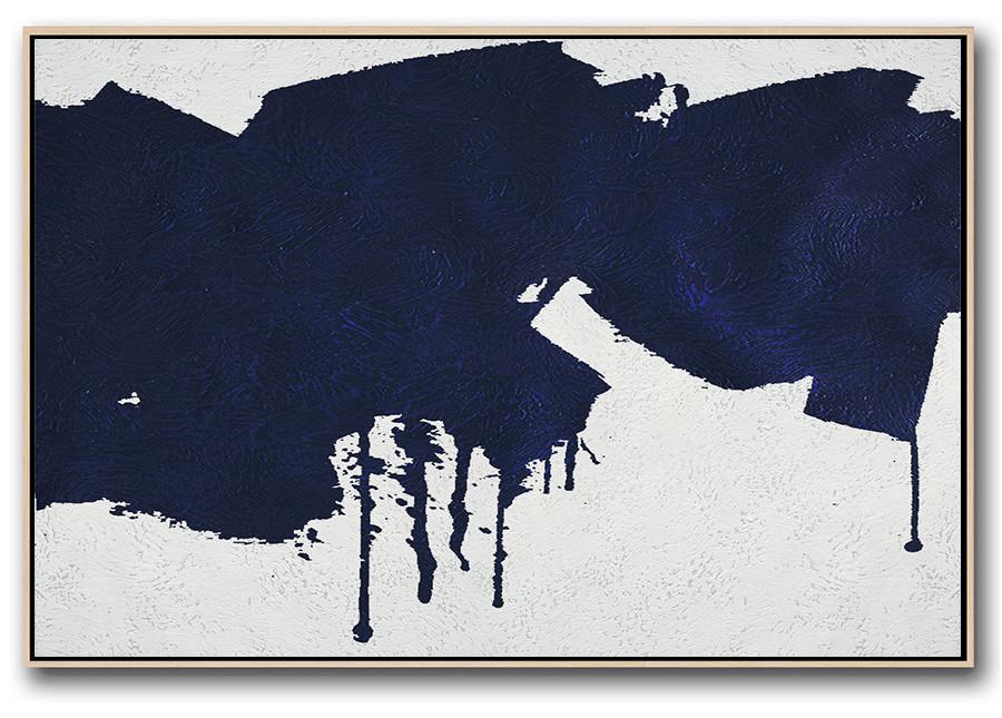 Horizontal Navy Painting Abstract Minimalist Art On Canvas - Cool Canvas Wall Art Large